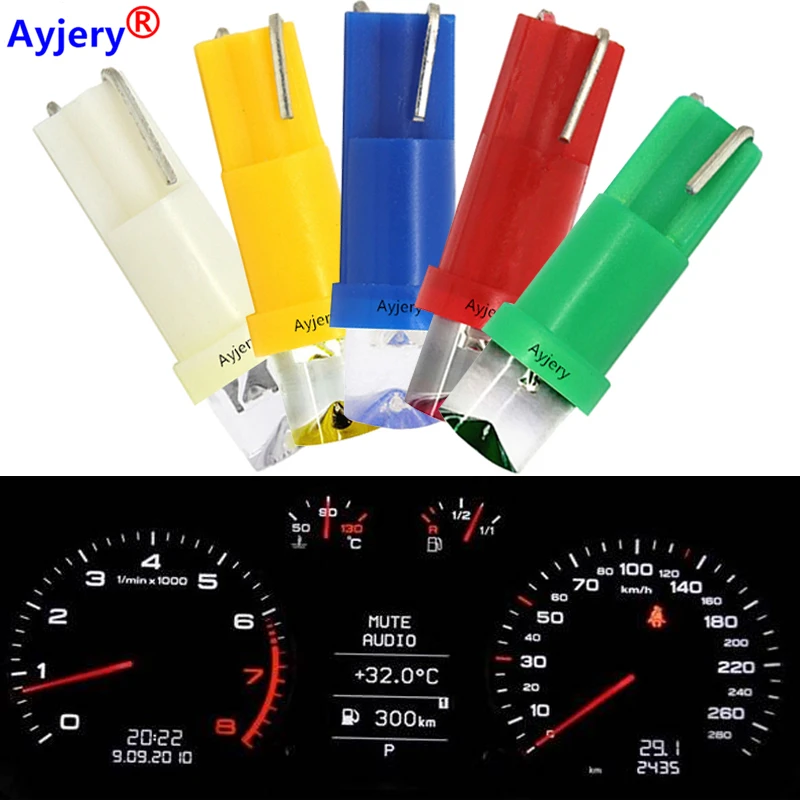 

AYJERY 1000pcs 12V T5 LED W3W Concave Wedge Dashboard Dash Gauge Light Lamp Bulb Base Gauge bulbs White Blue Amber Green