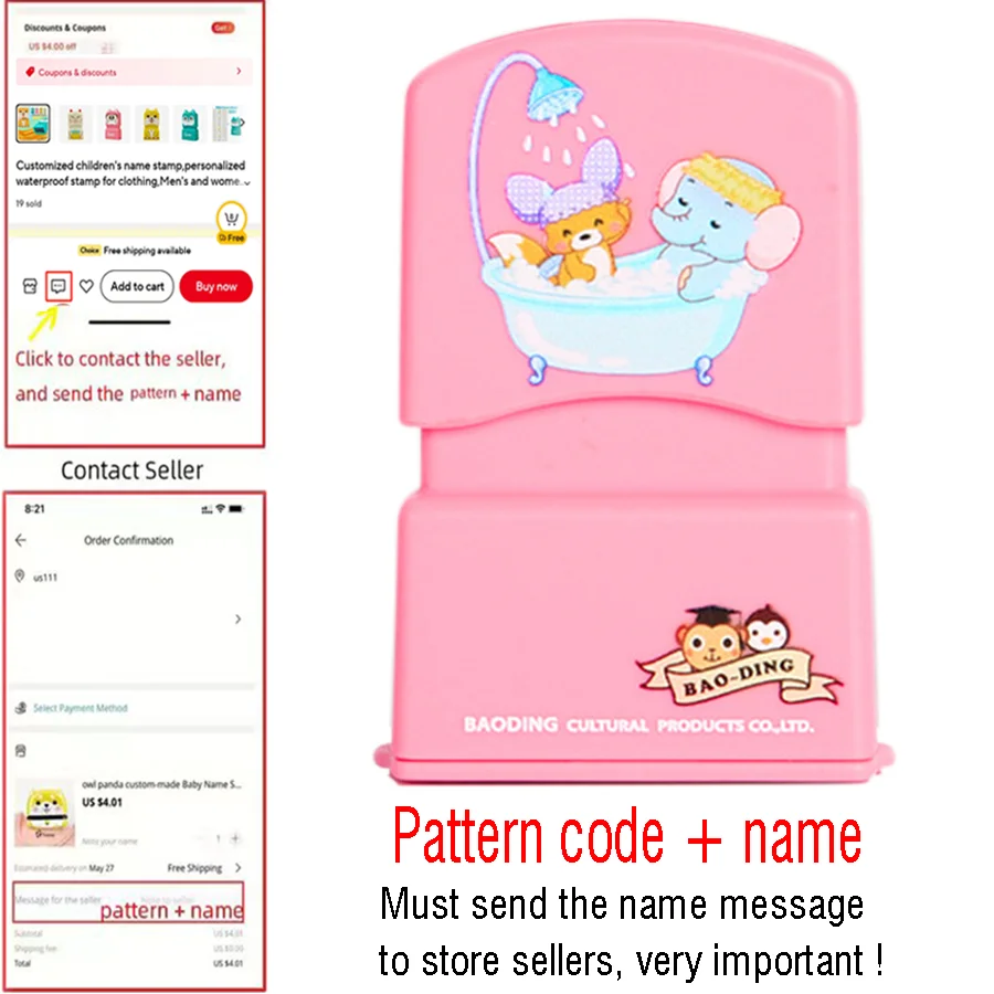 Personalized Name Stamps and Waterproof Ink Pads
