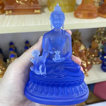 Statue de bouddha de médecine bleue de style thaïlandais, ornements Zen, artisanat en résine, artisanat de bouddha, Sculpture bouddhiste de pharmacien faite à la main, 1 pièce 1