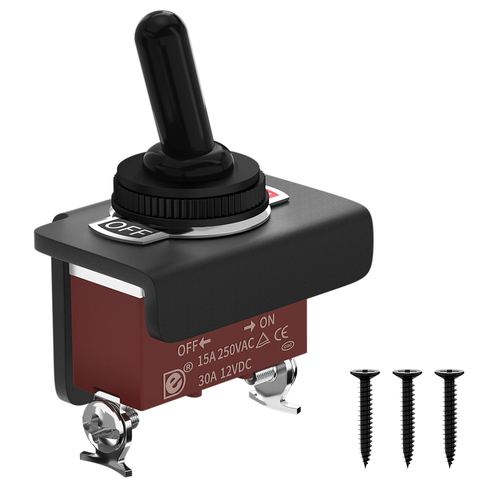Interruttore A Levetta Rettangolare Nero IP65 Impermeabile - SPST - 6A 250VAC - Foro Pannello 19x13mm