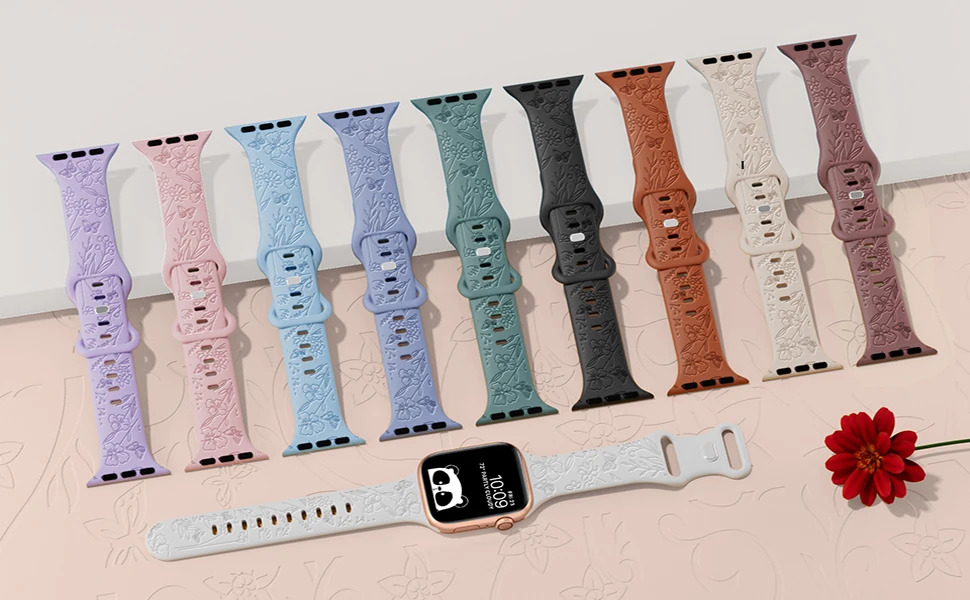 Graviertes Band für Apple Watch Armband 44 mm 42 mm 41 mm 40 mm 45 mm 49 mm 38 Blumenarmband Correa iWatch Serie 11 10 9 8 7 SE 6 Ultra – Detail 1