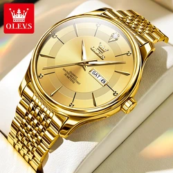 OLEVS Gold Watch for Men Original Quartz Watch Luxury Elegant Week Date Luminous Waterproof Stainless steel Men's Watches Trend