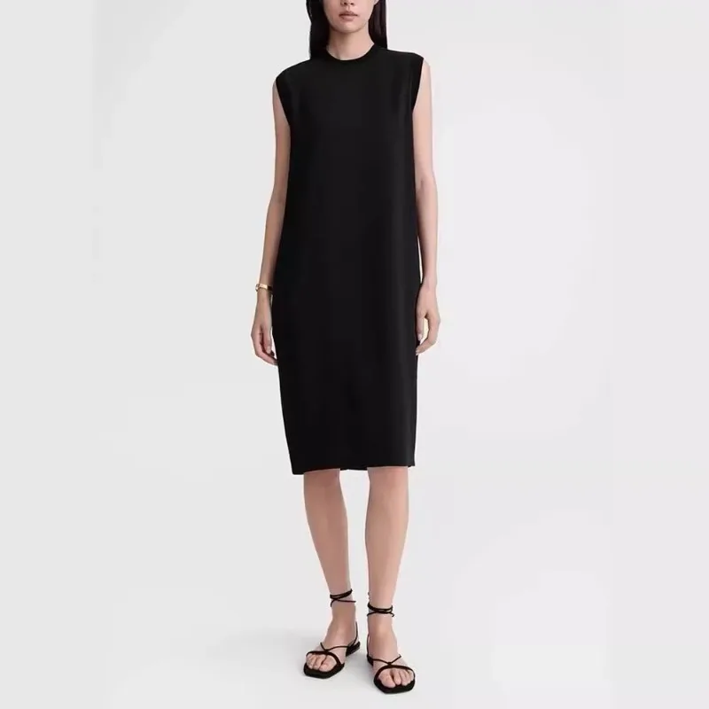 

Платье-майка TT @, весеннее женское минималистичное платье без рукавов с круглым вырезом, маленькое черное платье в скандинавском стиле