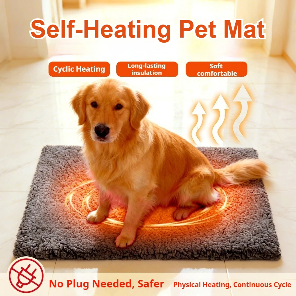 Self Warming Cat Bed, Extra Warm Self Heating Pad for Cats & Dogs, Anti-Slip Thermal Pet Mat, Washable Cover, Not Electric, Grey