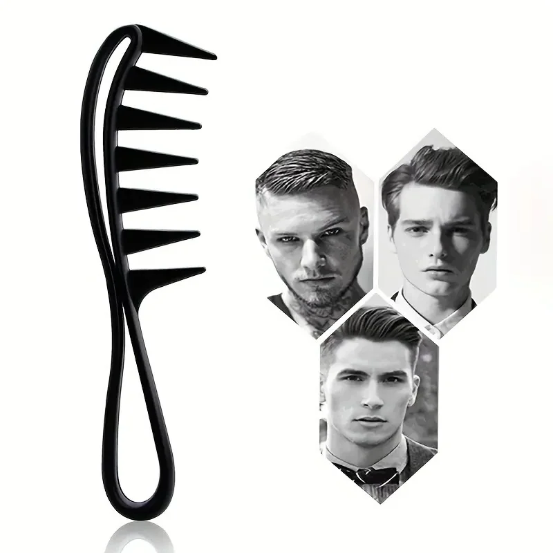 Hairdressing comb for men, black, massage comb, plastic wide-tooth comb, large-tooth comb for oily hair