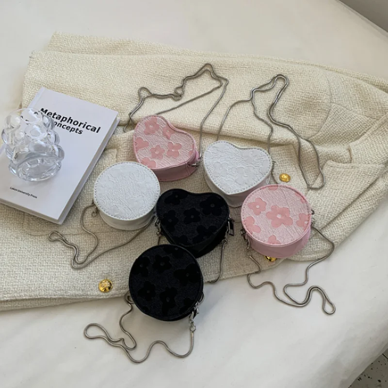 

Pink Embroidery Crossbody Bag Chain Coin Purse Heart Bag Crossbody Handbags for Women Messenger Shoulder Bags Bolsas Femininas