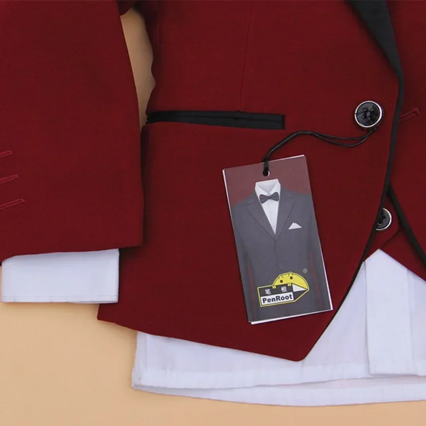 Children's Boy Suit Red Suit In Spring And Autumn wedding set including 4 Pieces jacket +vest +pants+bow tie size 2-12 years