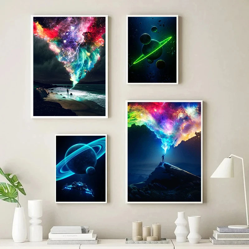 

Nordic Space Cosmos Planet Galaxy luxury Large Size Poster Canvas Painting Colorful Wall Art For Living Room Home Decorations