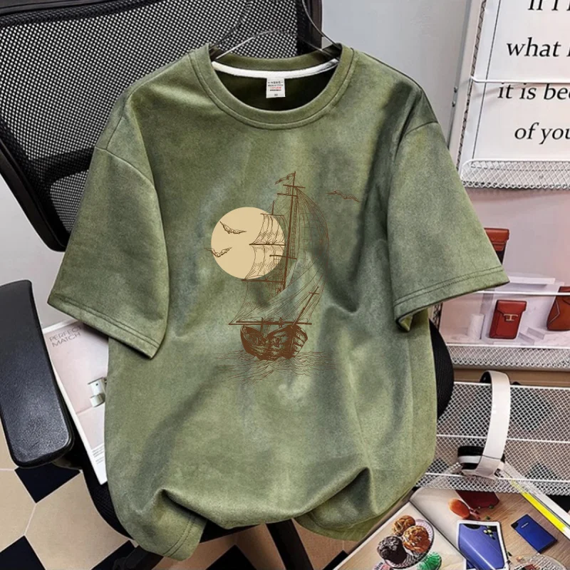 suede new generation Tシャツ Summer 2025 New Suede Crew Neck T Shirts For Men Graphic