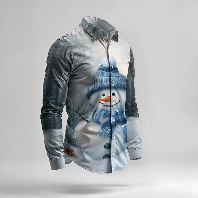 2025 Trendy Spring Summer Men Shirt Set Christmas Print Fashion Gingerbread Man Two Piece Set Mens Snowman Lightweight Party_viptrois.com