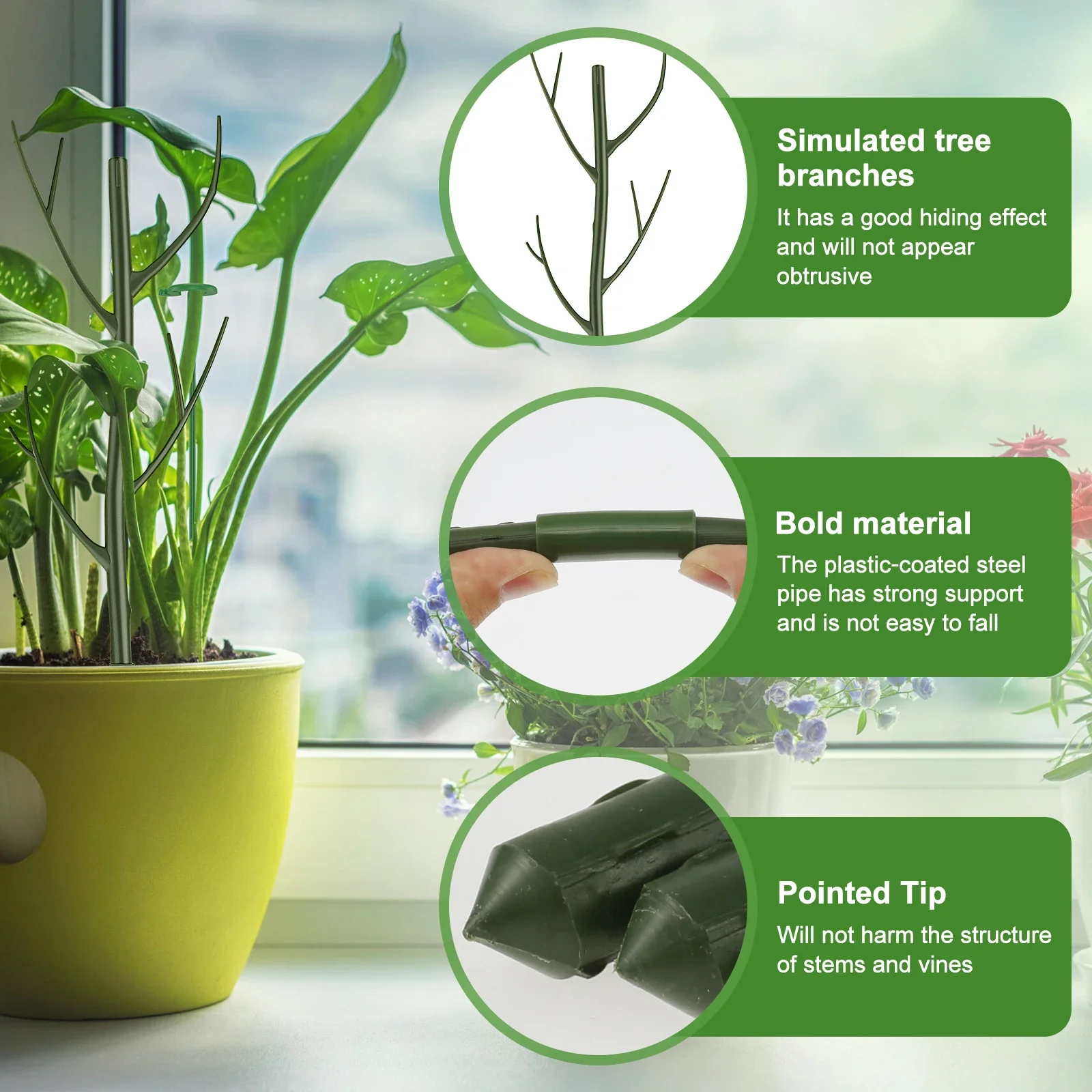 Set of 5 Reusable Plant Support Stakes - Realistic Tree Branch Design for Potted Plants and Vines