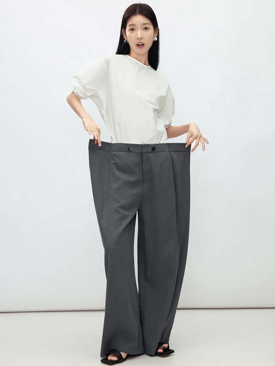 

High Elastic Wais irregulart Brief Pleated Long Trousers New Loose Fit Pants Women Fashion Tide Spring Autumn blazer pant