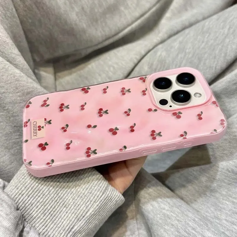 Adorable Cherry Textured Shockproof Non-Slip Phone Case Cover