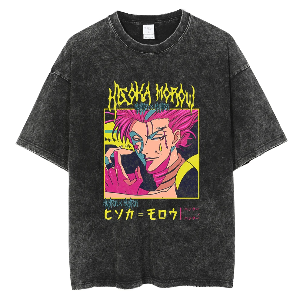 

Футболка мужская с рисунком аниме Hunter x Hunter, повседневная черная уличная одежда в стиле хип-хоп, винтажная рубашка с коротким рукавом в стиле Харадзюку, на лето