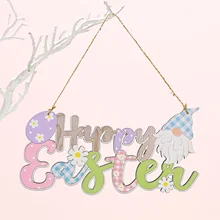 Decoración de madera de conejo de Pascua para niños, adornos artesanales con impresión de letras, zanahoria, sin rostro, bonito regalo