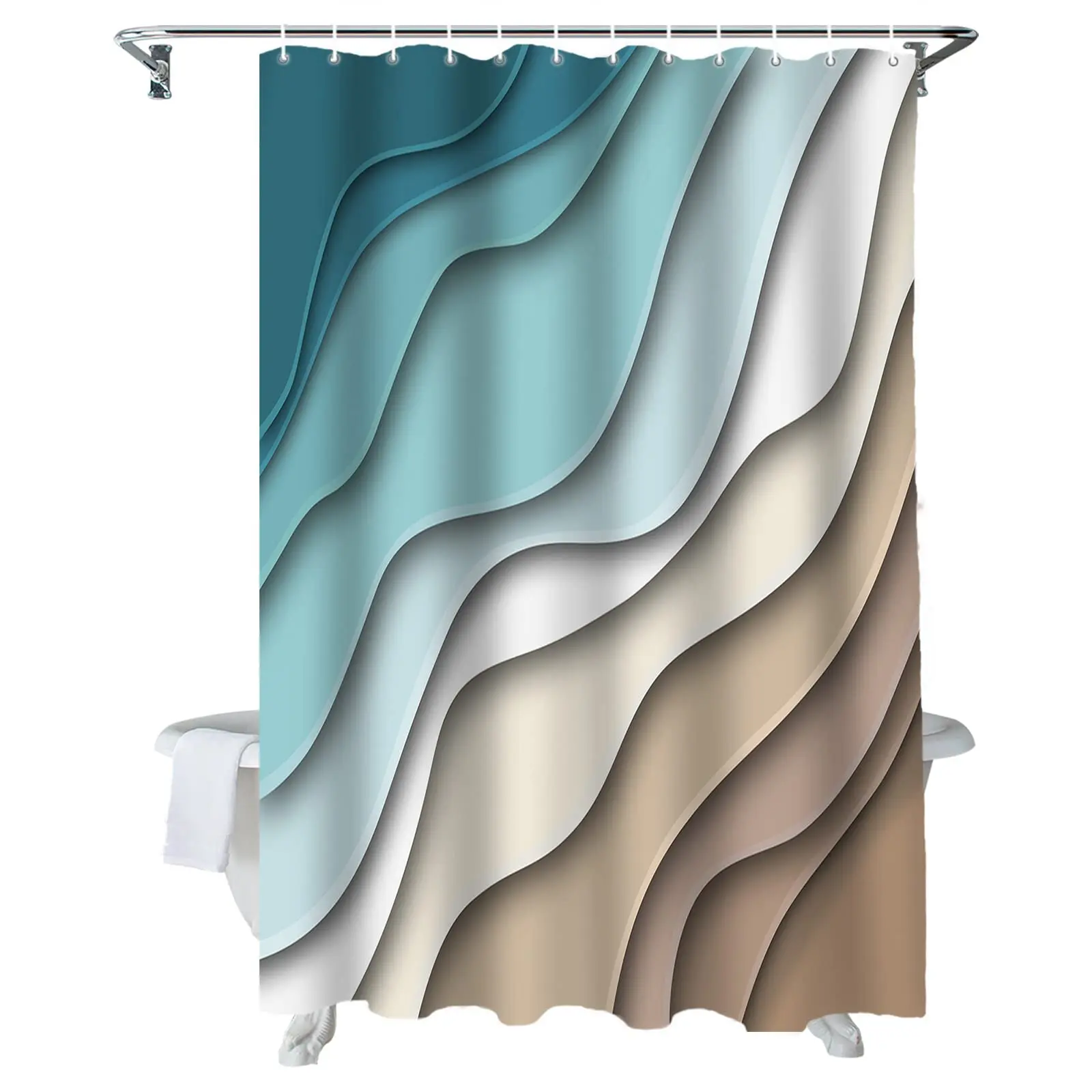 

Three-dimensional Ocean Horizontal Shower Curtain Abstract Geometric Color Mixed Bathroom Shower Curtain Waterproof Fabric Hooks