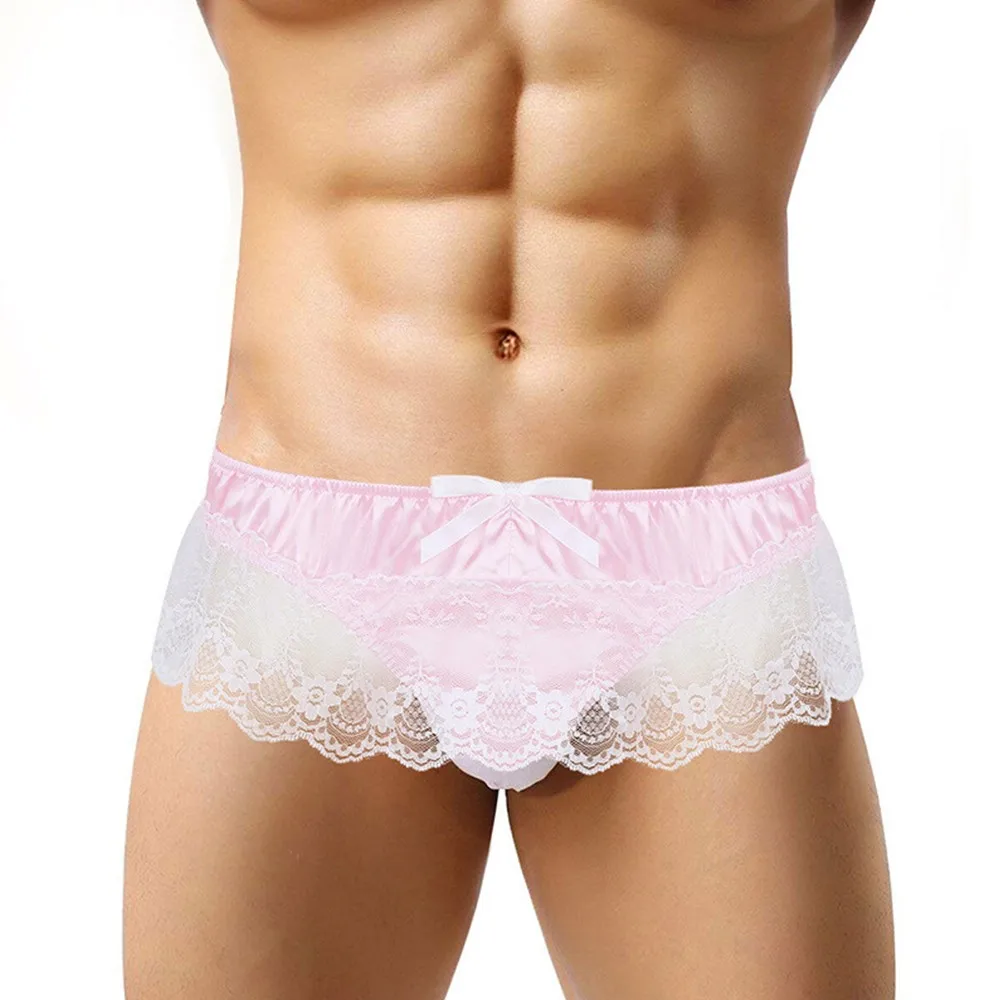 

Lace G-String Men Sissy T-Back Tong Ruffle Pouch Panties Sexy Satin Briefs Underwear Gay Wear Gasexyy Erotic Lingerie M-XL Size