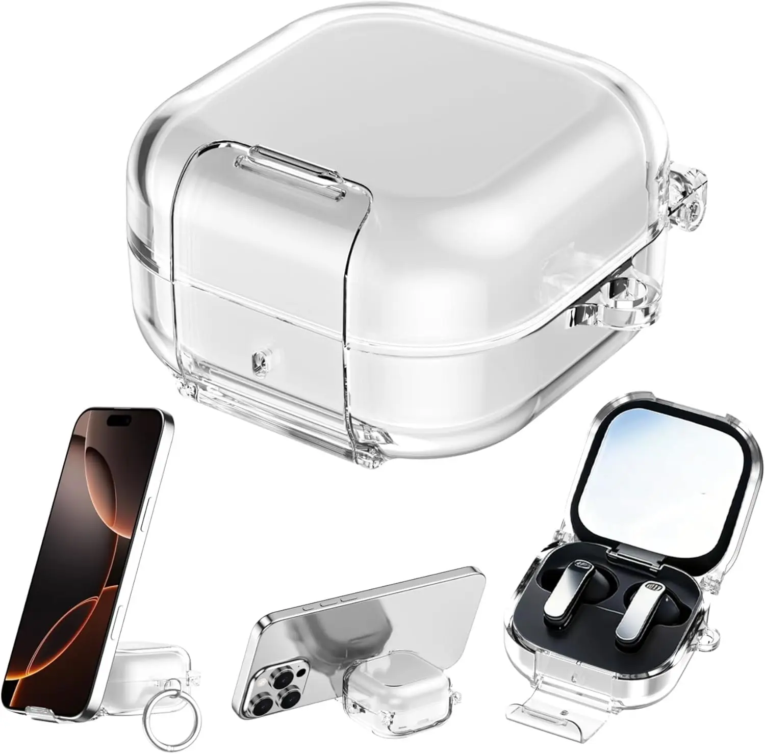 2026 Galaxy Buds 4 Pro Protective Case with Phone Stand, Soft TPU Cover with Carabiner & Cleaning Pen
