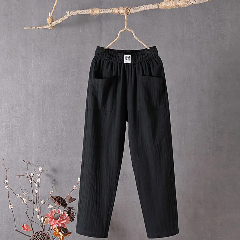 Elegant Fashion Harajuku Slim Fit Female Clothes Loose Casual All Match Trousers Solid Pockets Thin Style Straight Leg Pants