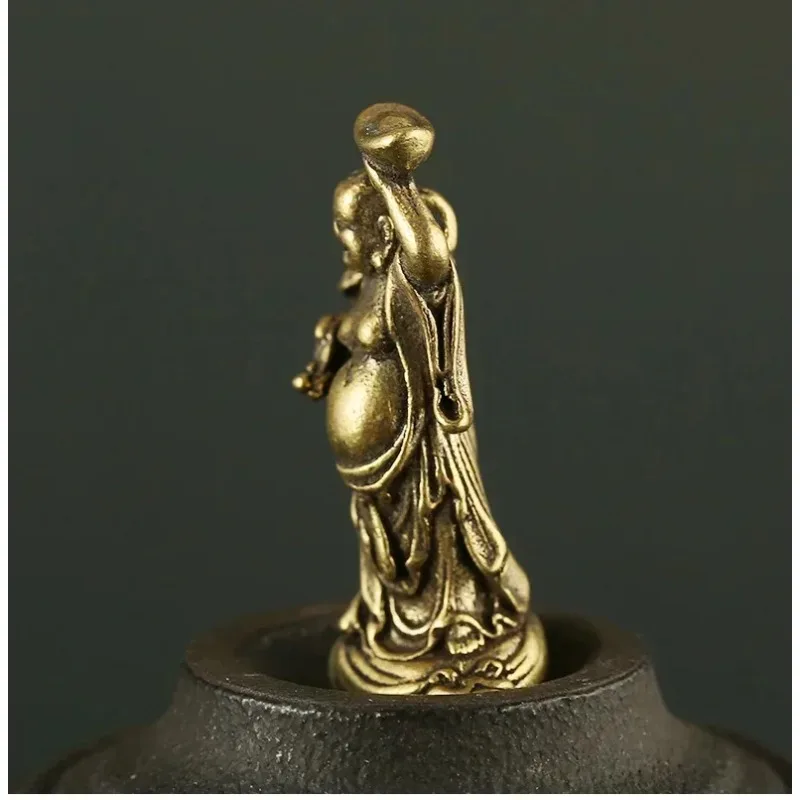 Retro Copper Maitreya Figurines Mini Copper Small Statue Decor Suitable Home Office Desktop Decor Creative Statuary Handicrafts