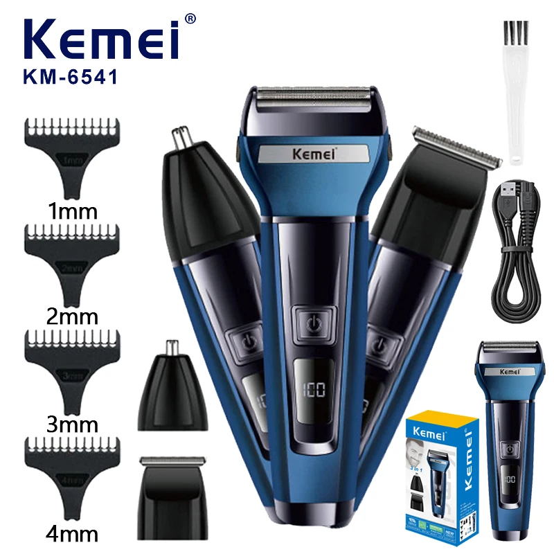 KM-6541 USB three in one multifunctional reciprocating double blade electric shaver for hair cutting and nose hair trimming