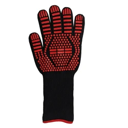 Premium Fireproof BBQ & Oven Gloves - High Temperature Heat Resistant Mitts (Red 90g women)
