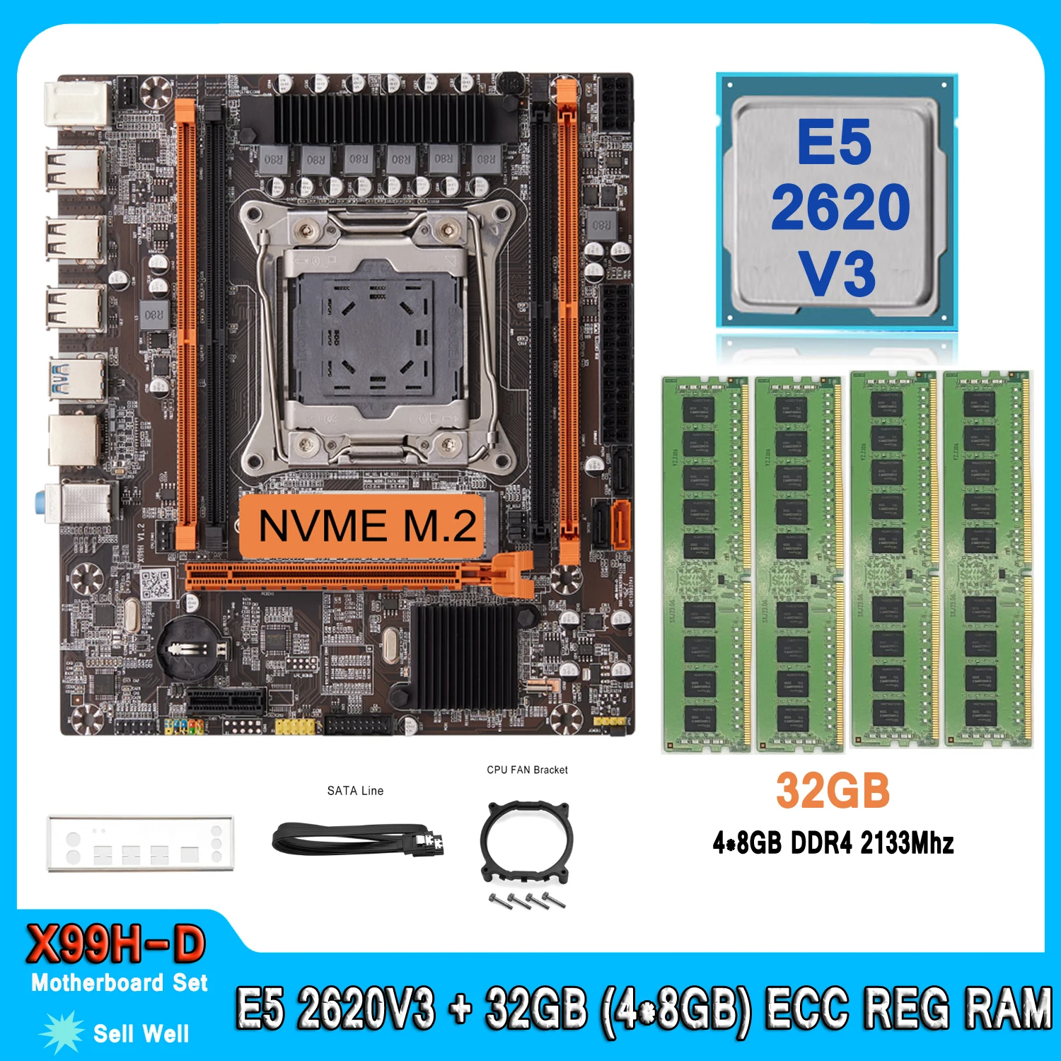 Материнская плата LGA 2011-3 XEON X99 с Intel E5 2620 V3 с 32 Гб (4*8 ГБ) DDR4 RECC комплект памяти комплект материнской платы E5 2620V3