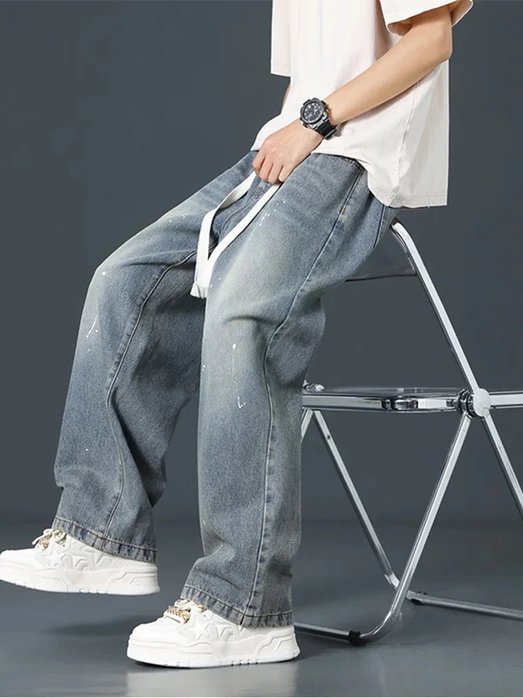 2024 New Spring Autumn Men's Jeans Vintage Straight-leg Baggy Pants Fashion Korean Wide Trousers Streetwear 5XL Large Size 3