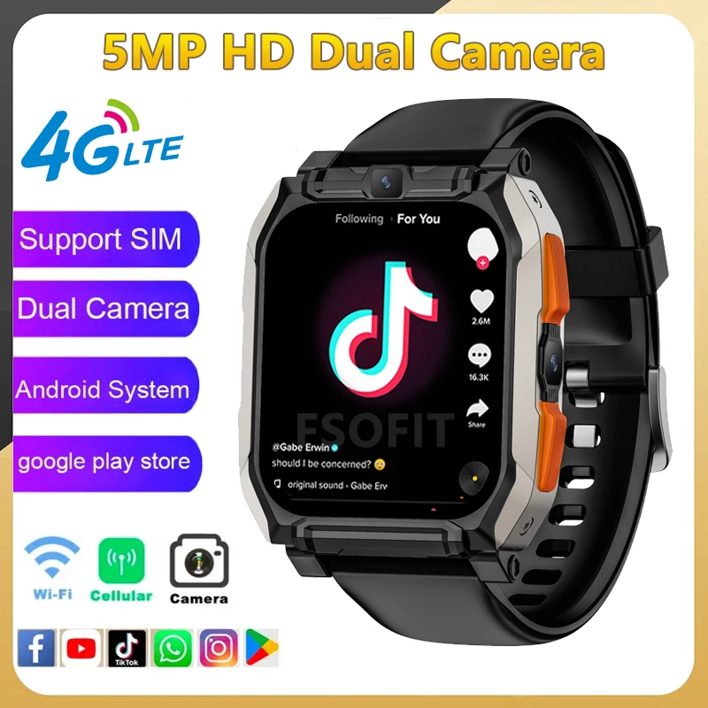

5MP HD Dual Camera Smart Watch For Google Youtube NEW T3 GPS WIFI Position Tiktok Call 4G Net Sim Card Android 9 Smartwatch