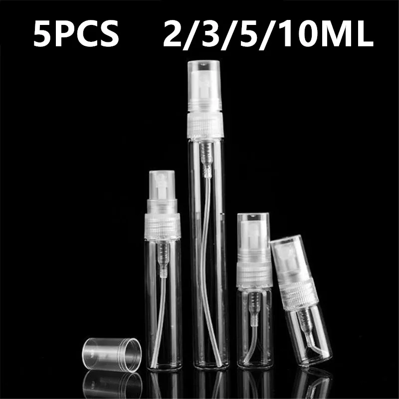 

New 5Pcs/pack 2ML 3ML 5ML 10ML Black Clear Mini Perfume Glass Bottle Empty Cosmetics Bottle Sample Test Tube Thin Glass Vials 4#
