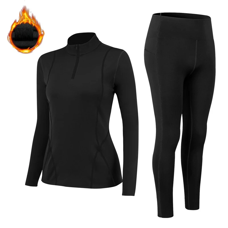 Women Mock-neck Thermal Underwear Sets Thin Fleece Fitness Shapewear Elastic Winter Female Clothing Undershirts and Underpants thermal underwear sets