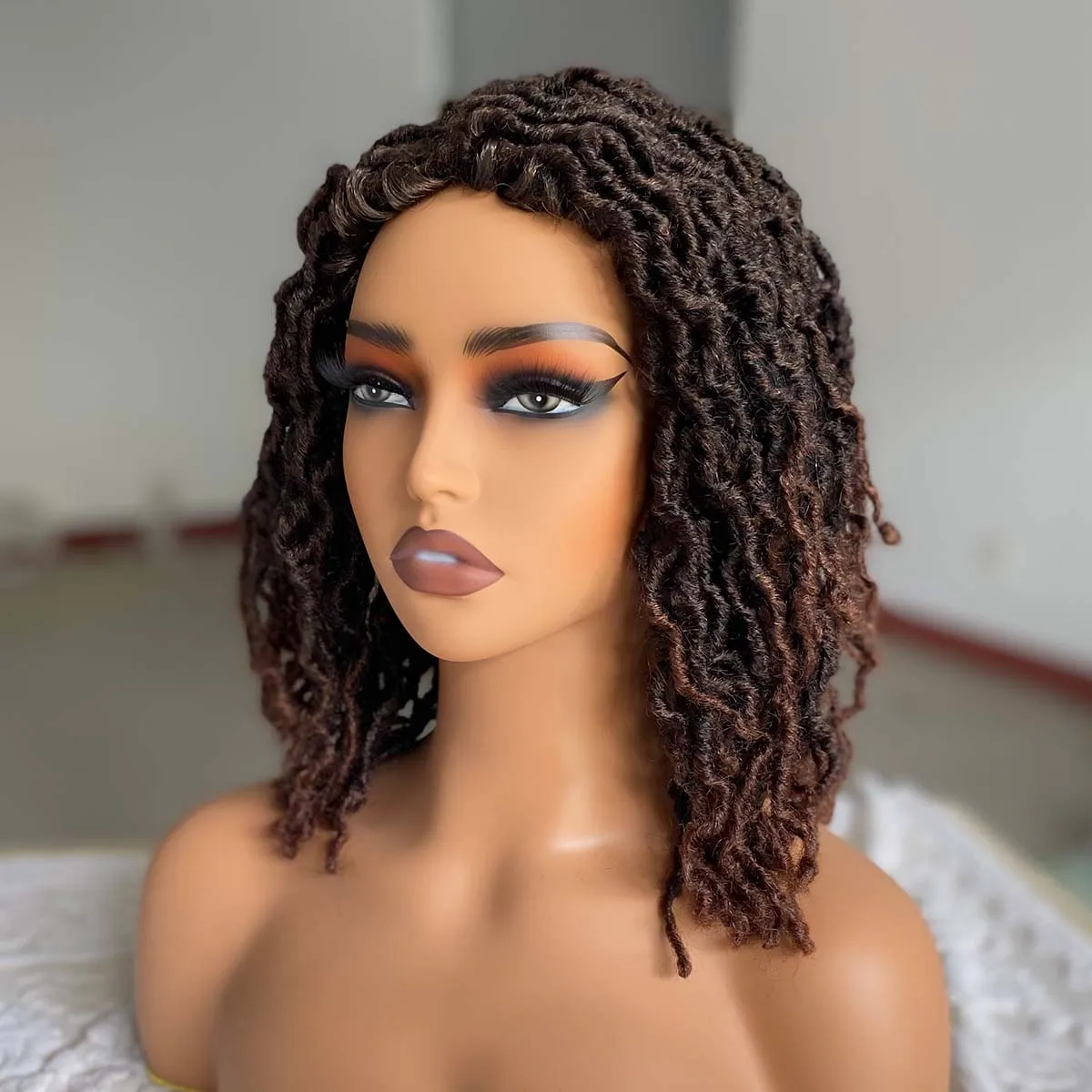 Short Synthetic Hair Braided Wigs For Black Women Short Dreadlock Wigs Afro Braids Curly Nu Faux Locs Wigs For Black Women