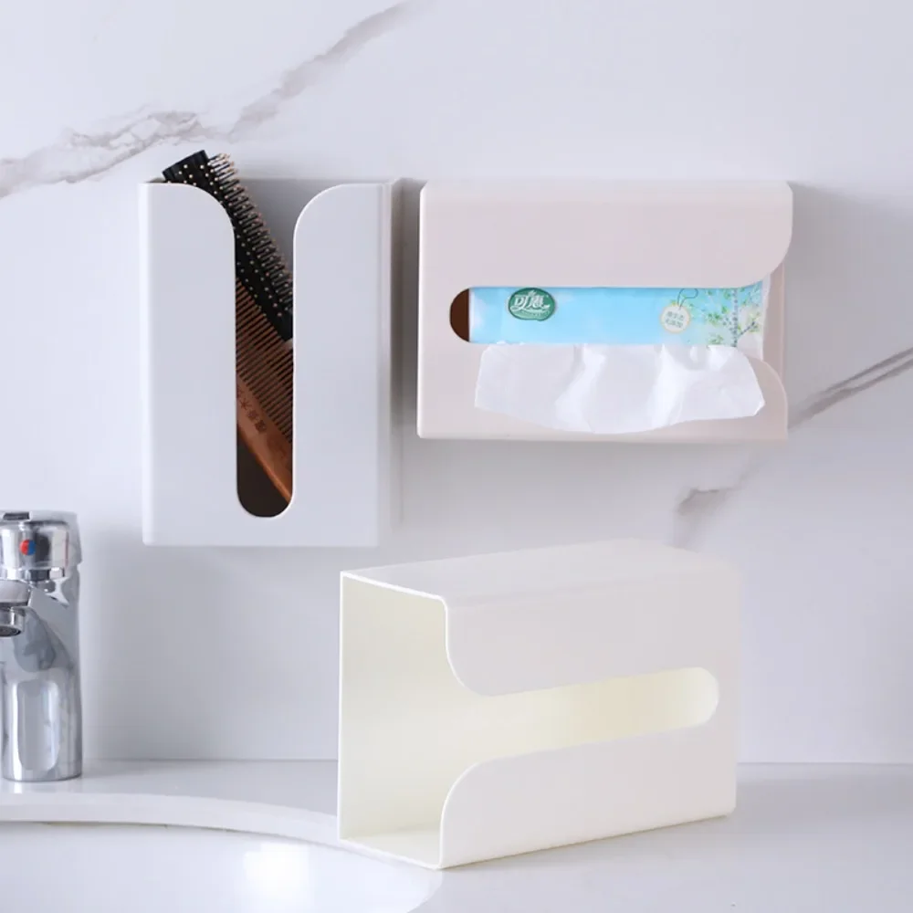 Non Marking Sticker Paper Box Wall Mounted Tissue Holder Multifunctional Toilet Tissue Box