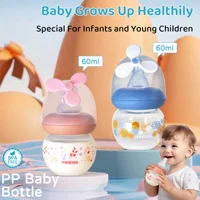 0-6 months newborn baby mini bottle, 60ml creative small windmill baby bottle, fall-proof and anti-colic PP bottle, BPA-free 2