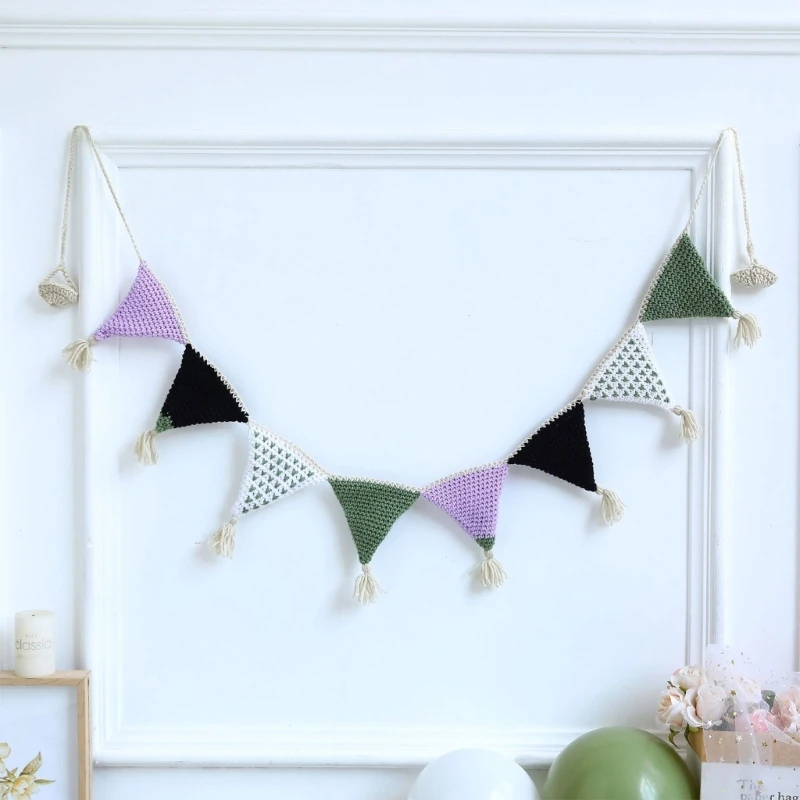 Banderole de banderoles colorées au crochet nordique, drapeaux triangulaires, sensation de guirxiété de chambre de bébé, accessoires de photographie de nouveau-né, bannières de toile de fond