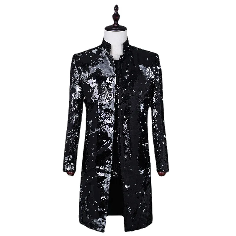 Men's Suit Jacket Luxury Shiny Sequin 2023 Brand Chinese Style Stand Collar Tuxedo Blazer Party Show Prom Singers Costumes Coats