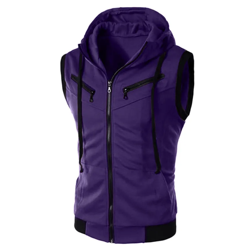 Chaqueta sin mangas Pop para hombre, abrigos con capucha y cremallera de retales, cortavientos para hombre, chaleco cálido, prendas de vestir, chalecos acolchados de Color sólido, Parka