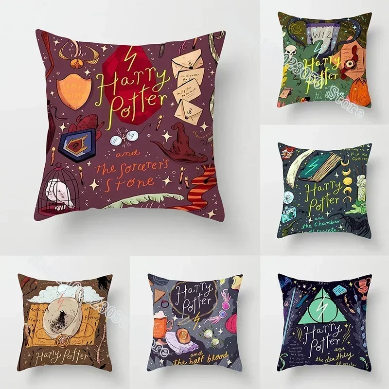 Harris Poted Pillow Case School Of Magic Cushion Cover Peach Skin Velvet Pillow Slip Car Sofa Home Decoration Kids Toy Gift