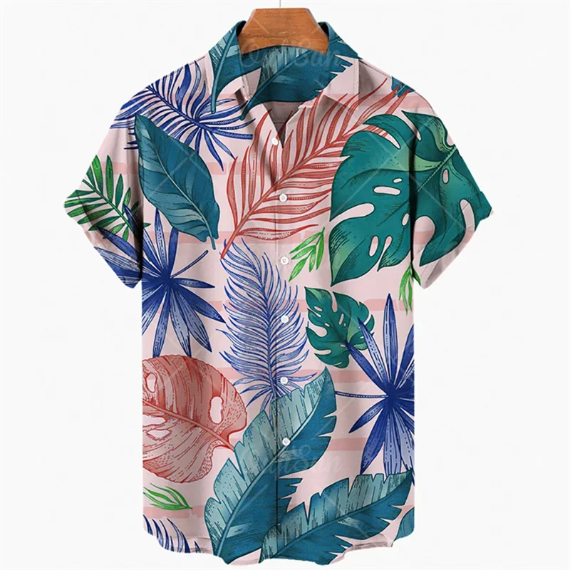 海花　 Summer Men's Leaves Elegant Floral Social Hawaiian Short