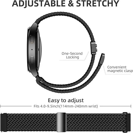 Sleek Silver Magnetic Buckle Nylon Braided Loop Watch Strap - 18mm/20mm/22mm Adjustment Options