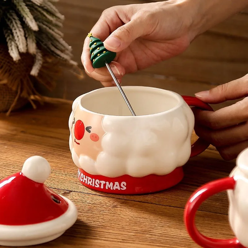 Creative Christmas Ceramic Mug - Cute Cartoon Relief Santa Claus Cup, Practical Home Gift Idea Perfect for Holiday Celebrations
