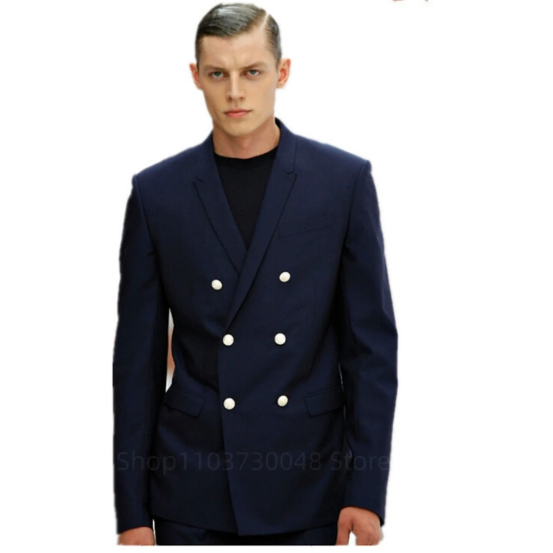 Jacket 1 PCS Navy Blue Men's Suit Tuxedo Peak Lapel For Formal Wedding Slim Fit Male Fashion Jacket Business Groom Suits Blazer