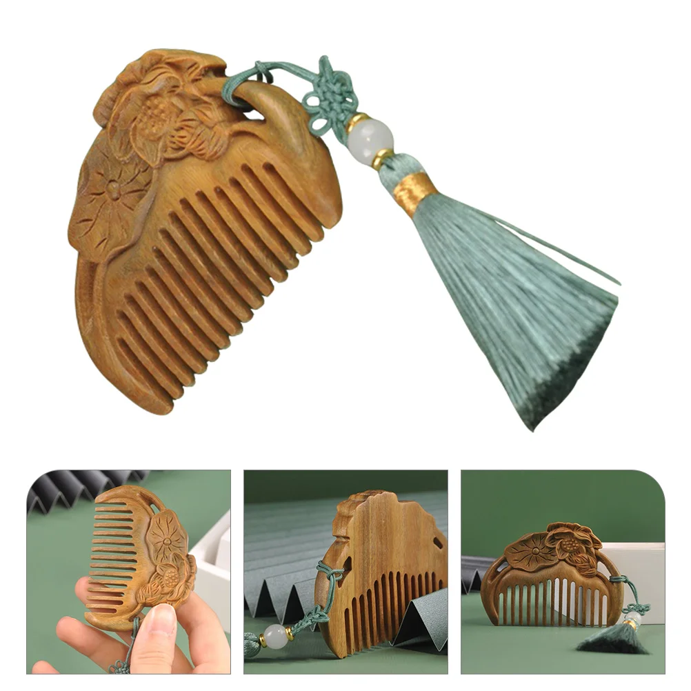 

Comb Extension Brush for Human Hair Green Sandalwood with Tassels Wooden Women Detangling Women's Dry