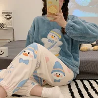 Large Size Thickened Warm Sleepwear for Winter Flannel Women Nightwear Homewear Ladies Cartoon Pajamas Loungewear Two-Piece Suit - Image 5