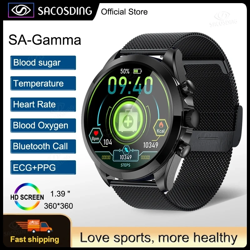 

2023 New ET440 Bluetooth Call Electrocardiogram Noninvasive Blood Glucose Smart Watch Heart Rate Blood Pressure HRV Heart Functi
