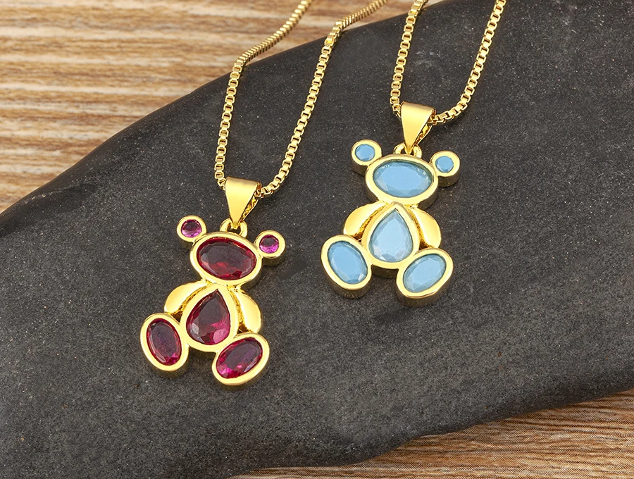 AIBEF Cute Bear 6 Colors Crystal Pendant Women Necklace Fashion Korean Jewelry Exquisite Girl Birthday Party Children's Day Gift
