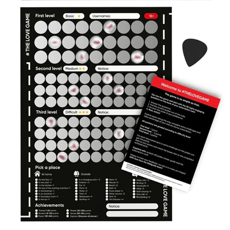 1 Stück das Liebesspiel Scratch Off Poster Spiel schwarzes Papier für Paare Valentinstag Geschenke Wand plakat Geschenk für sie und für sie