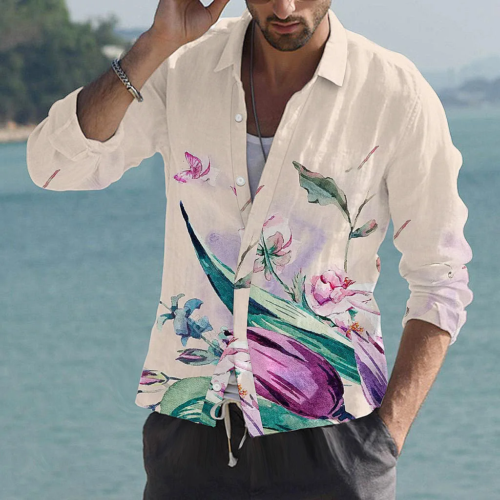 Social Simple Shirt For Men Autumn Long Sleeve Lapel Button Top Fashion Pattern Men's Casual Shirt Beach Vacation Luxury Clothes