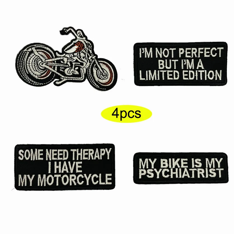 

4 Pcs Black and White Alphabet Patches Funny Motorcycle Biker Patch - Embroidered Sew Iron on Appliques Clothes DIY Accessories