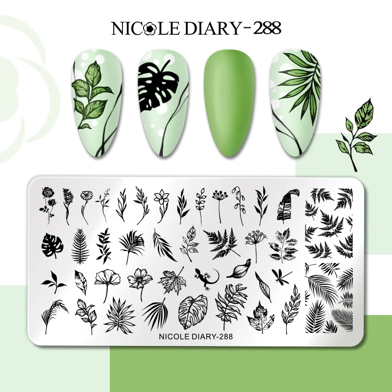 Nicole Dagboek Bloem Bladeren Nail Stempelen Platen Blad Bloemen Vlinder Line Printing Stencil Nail Stempel Sjablonen Nail Art Gereedschap